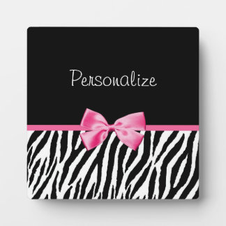 Plaque Photo Trendy Black And White Zebra Print Rose Ribbon