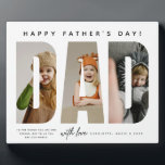 Plaque Photo Trendy DAD Custom Photo Collage<br><div class="desc">Capture unforgettable moments and transform them into a lasting memory with this custom-made Father's Day gift. Crafted with care, this stylish, modern tabletop decor sign transforms your favorite family photos into a stunning collage, spelling out 'DAD' in bold sans serif typography. Add a personal touch with the names of your...</div>