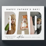Plaque Photo Trendy DAD Custom Photo Collage<br><div class="desc">Capture unforgettable moments and transform them into a lasting memory with this custom-made Father's Day gift. Crafted with care, this stylish, modern tabletop decor sign transforms your favorite family photos into a stunning collage, spelling out 'DAD' in bold sans serif typography. Add a personal touch with the names of your...</div>