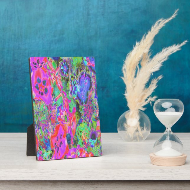Plaque Photo Trippy Psychedelic Rose et Fleurs pourpres (Côté)