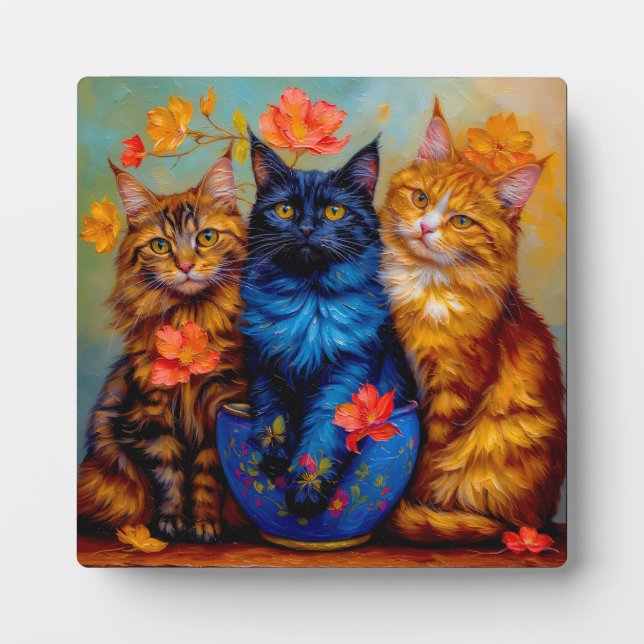 Plaque Photo Trois compagnons Maine Coon Portrait (Devant)