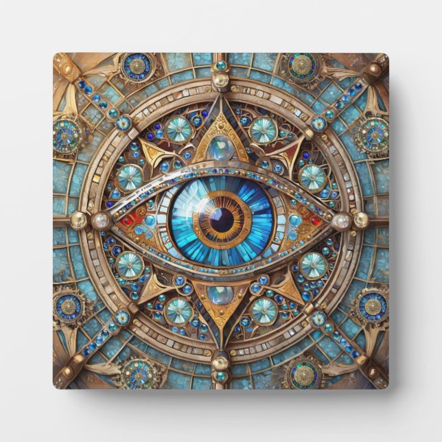 Plaque Photo Troisième oeil - Turquoise Blue Gold Mandala (Devant)