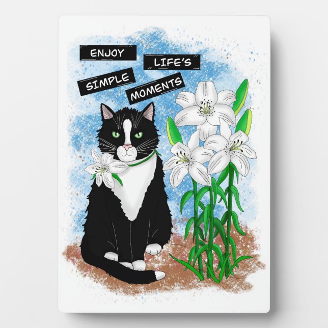 Plaque Photo Tuxedo Chat et Lilies | Devis inspirant (Devant)