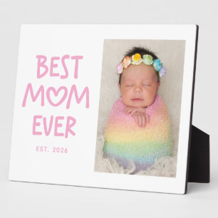 Plaque Photo Typographie cœur fantaisiste rose Meilleure maman