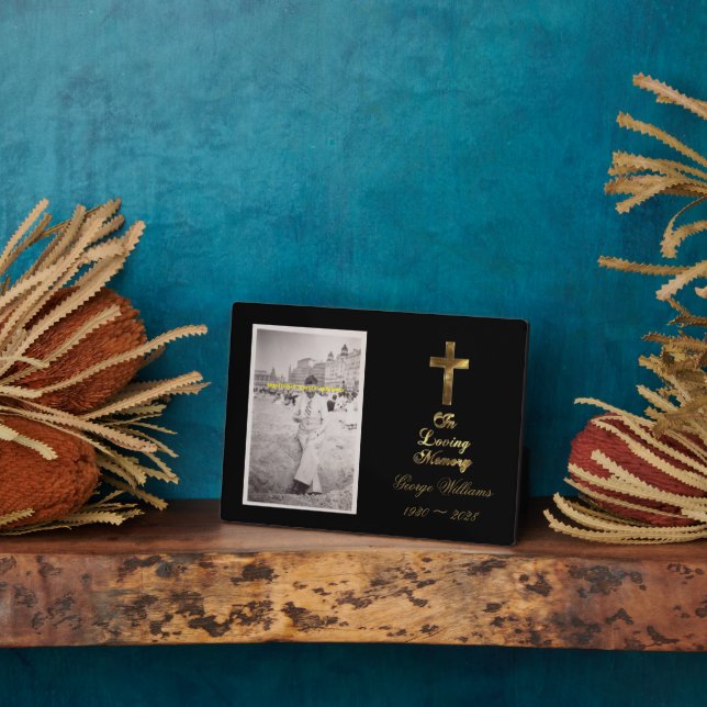 Plaque Photo Typographie de la croix dorée en mémoire aimante P (Côté)