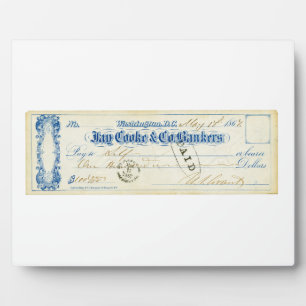 Plaque Photo Ulysses S. Grant Signed Check du 17 mai 1867