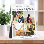 Plaque Photo Un an de nous Collage de photos Anniversaire de ma<br><div class="desc">Créez votre propre plaque de présentation de photos pour le premier anniversaire de mariage. Simple à personnaliser en ajoutant quatre de vos photos préférées à ce modèle de collage.</div>