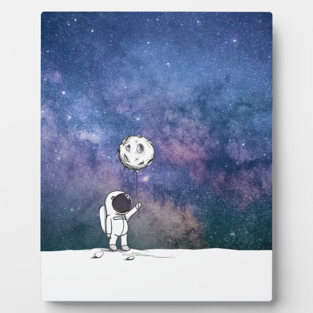 Plaque Photo Un astronaute dans l'espace avec un ballon de lune (Devant)