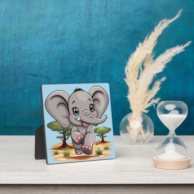 Plaque Photo Un bébé éléphant qui sonne heureux dans la savane  (Insitu)