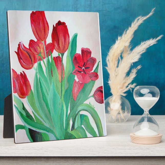 Plaque Photo Un bouquet de tulipes rouges (Côté)
