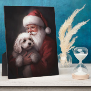 Plaque Photo Un caniche au Père Noël Festif