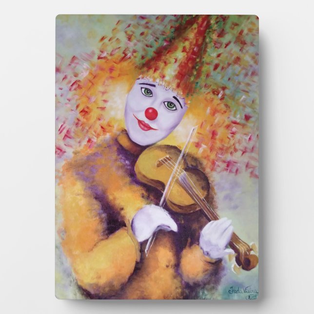 Plaque Photo Un clown doux jouant du violon (Devant)