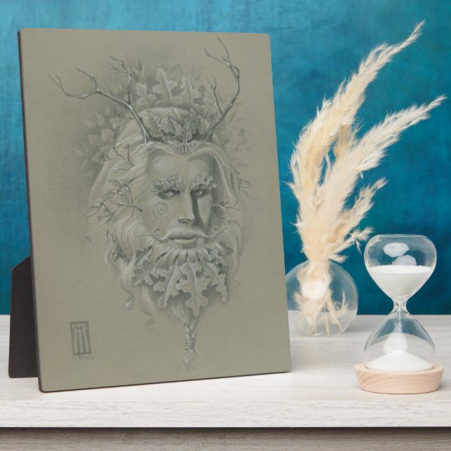 Plaque Photo Un homme vert à la barbe en feuilles de chêne (Côté)