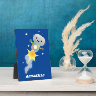 Plaque Photo Un mignon robot volant dans l'espace dessin animé