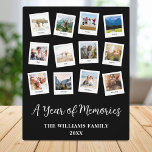 Plaque Photo Une année de souvenirs Famille Collage mensuel de<br><div class="desc">Créez votre propre plaque de collage photo en mémoire personnalisée avec 12 de vos photos préférées. Ajoutez une image pour chaque mois à côté du texte personnalisé pour la conception de montage photomontage moderne.</div>