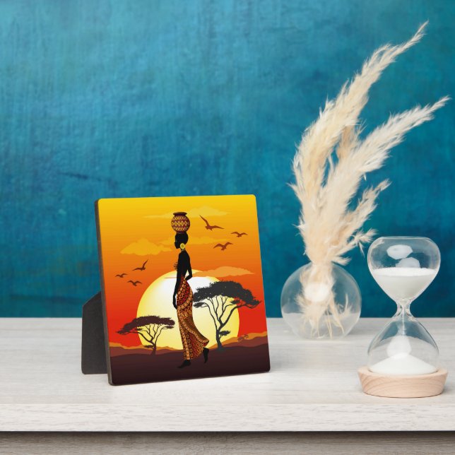 Plaque Photo Une belle femme africaine Silhouette sur les solei (Insitu)