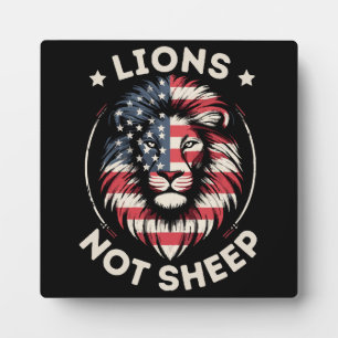 PLAQUE PHOTO USA FLAG, LIONS NON SHEEP