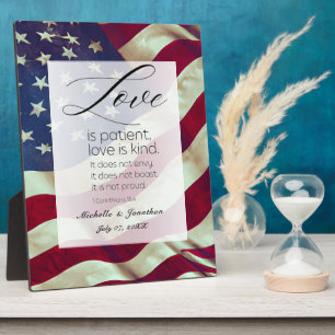 Plaque Photo USA Flag Love est Patient Bible Mariage patriotiqu
