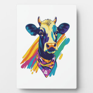 Plaque Photo Vache colorée Png, Rainbow Cow Design Png