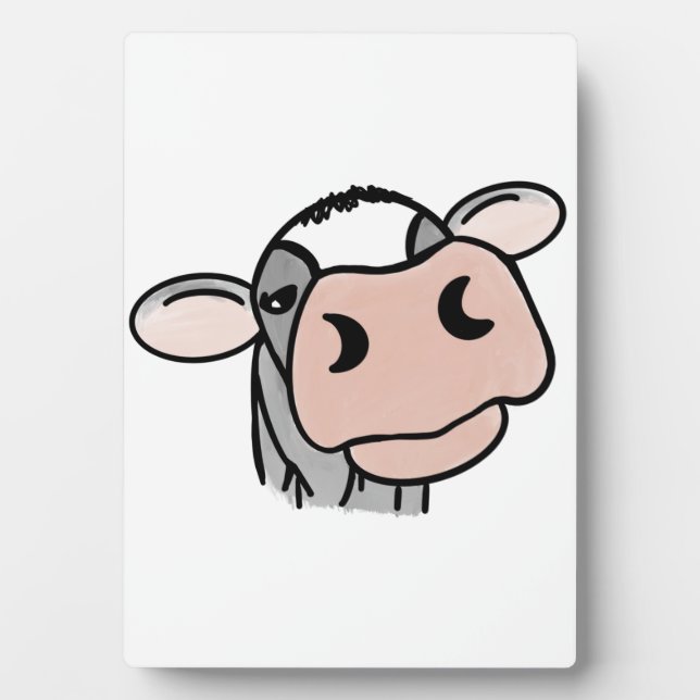 Plaque Photo vache de dessin animé noir blanc rose baiser gris  (Devant)
