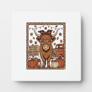 Plaque Photo Vache des Highlands Bonjour Automne Gravure Vintag