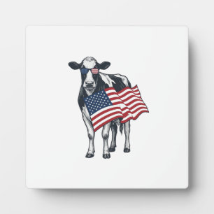 Plaque Photo Vache patriotique Drapeau américain Gravure vintag
