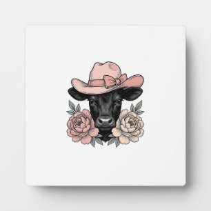 Plaque Photo Vachette Cowgirl Rose avec Pivoines Vintage Vector