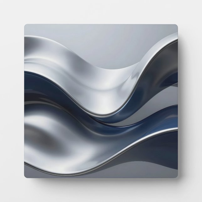 Plaque Photo Vagues fluides argent et marine Design Moderne Abs (Devant)