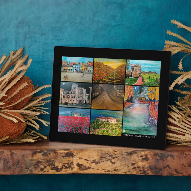 Plaque Photo Valence Espagne Collage Peinture par Alfred Fox (Côté)