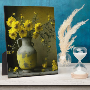 Plaque Photo Vase antique de fleurs jaunes