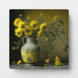 Plaque Photo Vase antique de fleurs jaunes