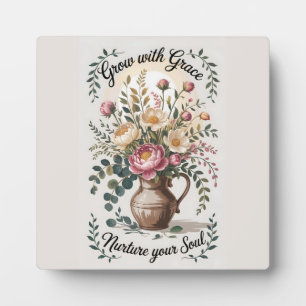 Plaque Photo Vase avec florale grandit avec citation de grâce