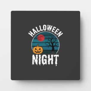 Plaque Photo Vecteur d'arbre de citrouille de nuit d'Halloween
