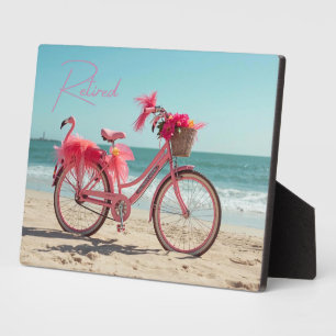 Plaque Photo Vélo Rose Flamant Rose Rétro sur la Plage