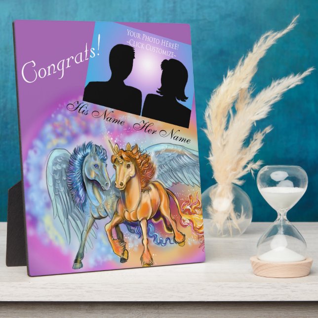 Plaque Photo Vent et flamme licorne romantique ~plaque (Côté)