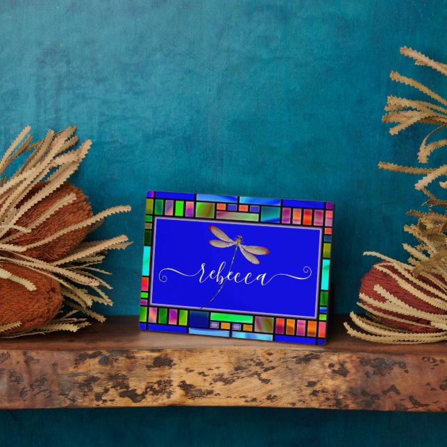 Plaque Photo Verre et libellule personnalisées (Côté)