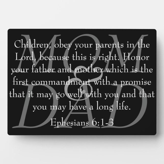 Plaque Photo verset biblique pour Maman & Papa Ephésiens 6:1-3  (Devant)