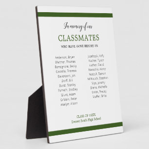 Plaque Photo Vert foncé En Mémoire De Nos Classmates