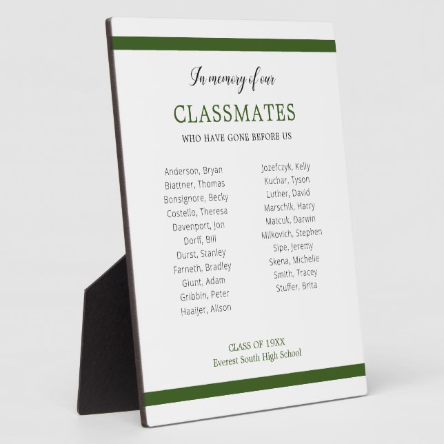 Plaque Photo Vert foncé En Mémoire De Nos Classmates (Côté)