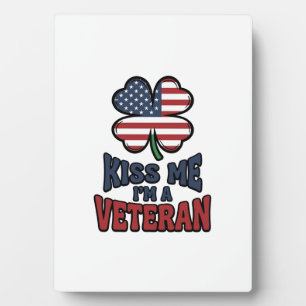 Plaque Photo Vétéran Kiss Me Trèfle Patriotique Vintage Chemise