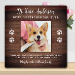 Plaque Photo Vétérinaire Personnalisé Animaux de compagnie Chie<br><div class="desc">Dites "Merci" à votre merveilleux vétérinaire avec une jolie plaque photo personnalisée pour animal de compagnie du chien! Personnalisez avec le nom de l'animal et sa photo préférée. Ce cadeau d'appréciation vétérinaire sera un trésor. Personnaliser "Meilleur Vétérinaire Jamais" pour Vet Assistant, Vet Tech ou titre vétérinaire. DROIT D'AUTEUR © 2020...</div>