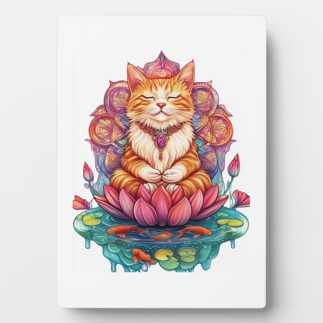 Plaque Photo Vibes de chat zen � Kitty méditant psychédélique (Devant)