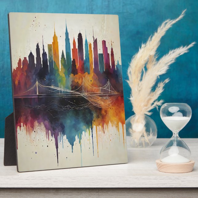Plaque Photo Vibrant Abstrait Skyline Cityscape Art (Côté)
