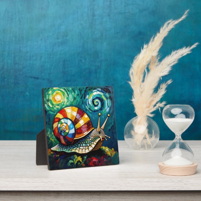 Plaque Photo Vibrantly Colorful Impasto Whimsical Snail (Insitu)