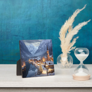 Plaque Photo Village européen en hiver, AI,