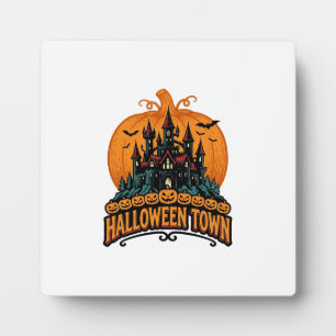 Plaque Photo Ville d'Halloween Château Hanté Vintage Citrouille