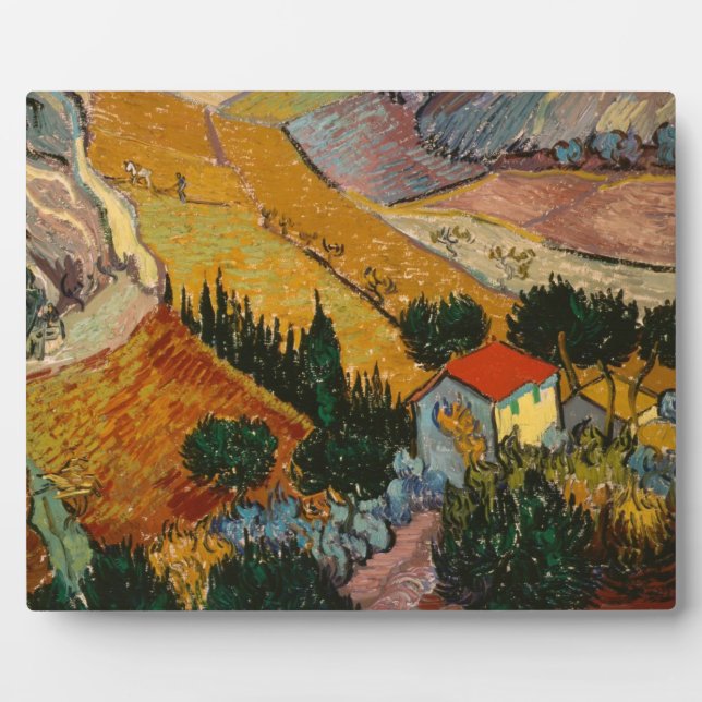 Plaque Photo Vincent van Gogh | Paysage avec Maison & Plowman (Devant)