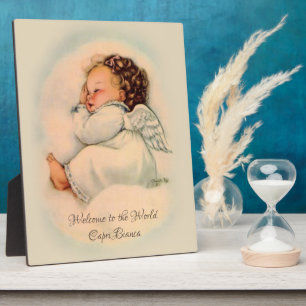 Plaque Photo Vintage bébé fille dort ange sur le nuage