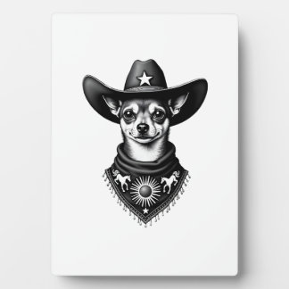 Plaque Photo Vintage Chihuahua Cowboy Engraving Style Western D