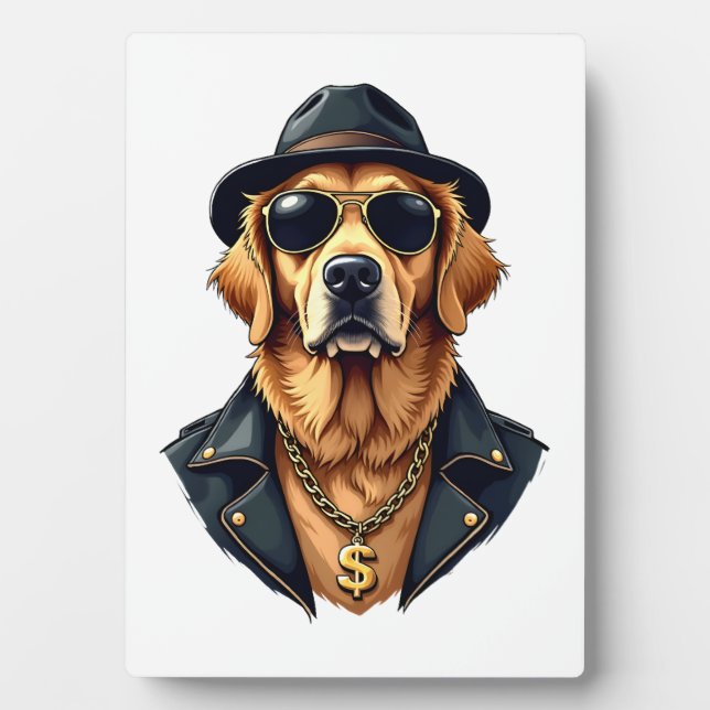 Plaque Photo Vintage Cool Golden Retriever Dog in Sunglasses an (Devant)